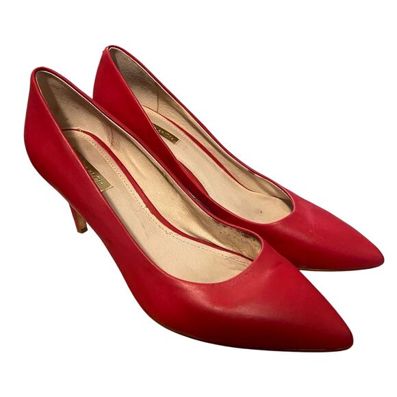 Anthropologie 9.5 Louise et Cie Hanabeth Vespa Red Leather Pointed Toe Pumps - Picture 3 of 7